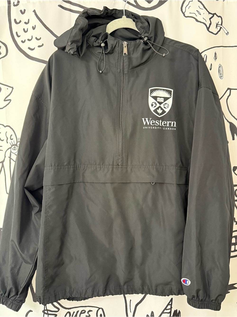 Champion Black Western University Hooded Pullover Windbreaker